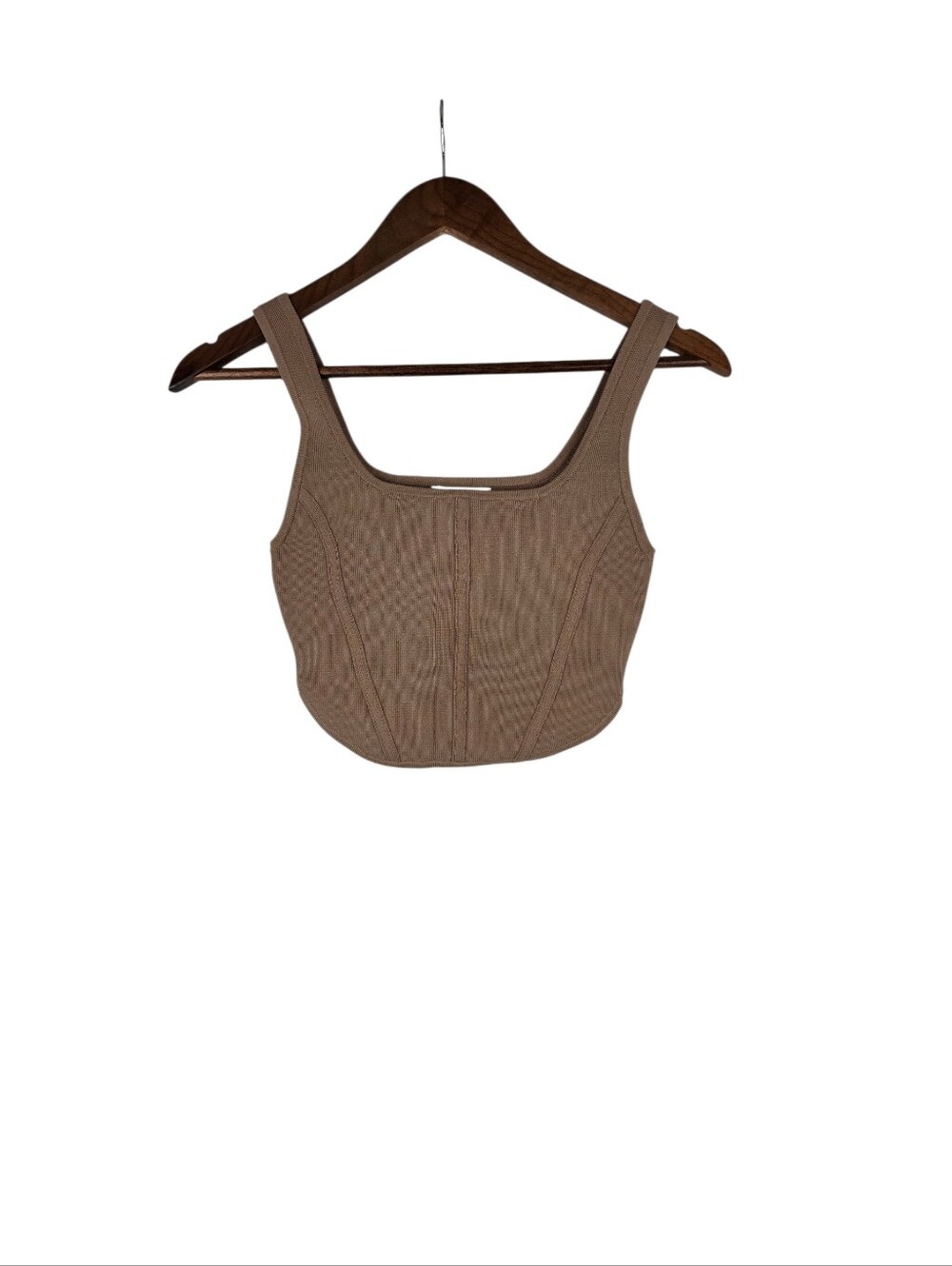 Aritzia Babaton Sculpt‎ Knit Bustier Tank Crop Brown Square Neck Size Small